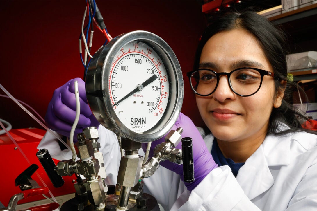 female student in lab