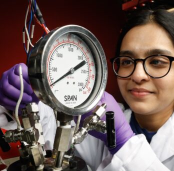 University of Illinois Chicago College of Engineering PhD student Ishita Goyal demonstrates ammonia synthesis in a high pressure reactor in Meenesh Singh's lab,
                  