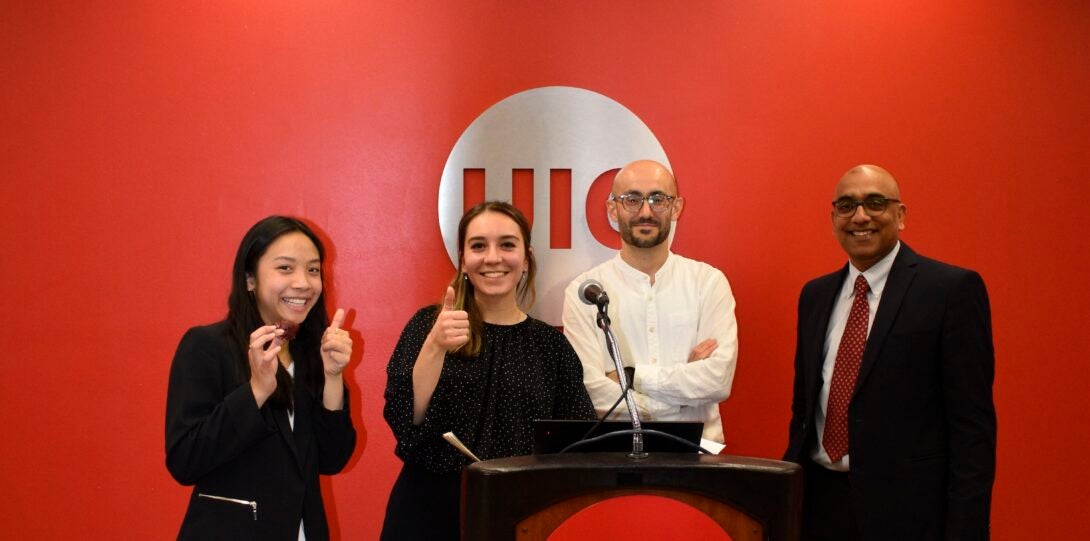 Emily Seriruk, Nadia Nikolova, Clinical Assistant Professor Korosh Torabi, and Department Head Vikas Berry