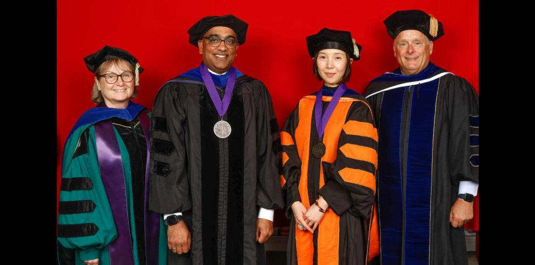 UIC Provost and Vice Chancellor for Academic Affairs Karen Colley, ChE Professor and Department Head Vikas Berry, Professor Ying Liu, and College of Engineering Dean Pete Nelson.