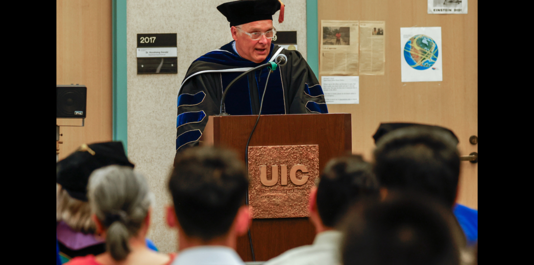 College of Engineering Dean Pete Nelson speaks at the Dr. Satish C. Saxena and Asha Saxena Professorship Investiture.