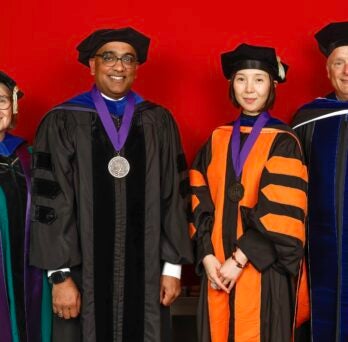 Provost Karen Colley, Chemical Engineering Department Head Vikas Berry, Chemical Engineering Professor Ying Liu, and College of Engineering Dean Pete Nelson. 