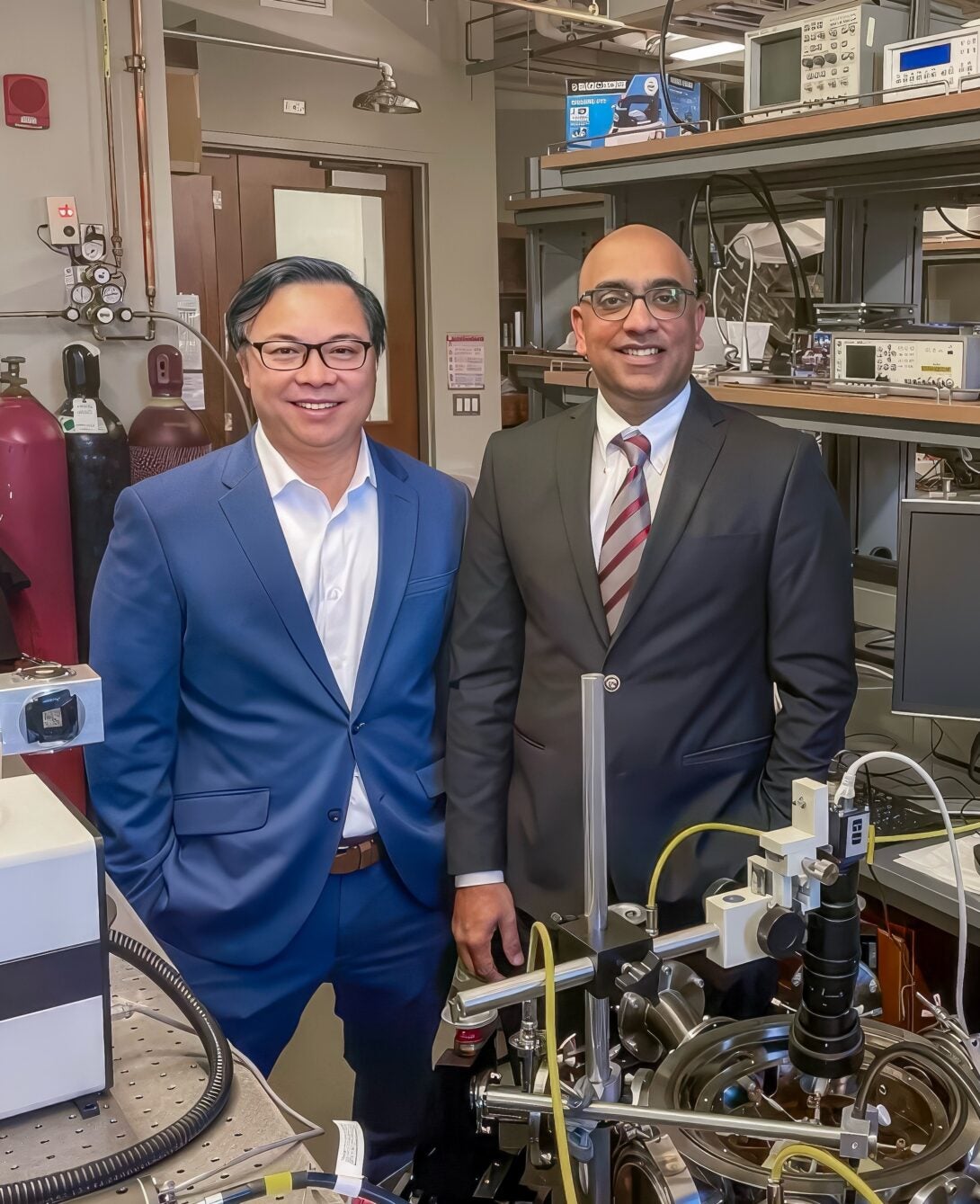 Chemical Engineering Associate Professor Anh Ngo and Professor Vikas Berry in Ngo's lab